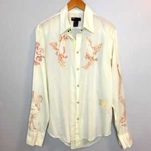 Diesel D28 Embroidered Snake Button Up Shirt sz XL parrot flamingo humming-birds